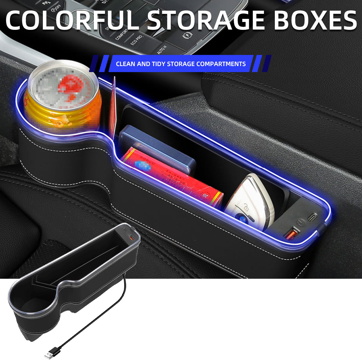 Seat Gap Filler Organizer With Usb Charger - Araba Koltuğu Boşluk Doldurucu Bardaklık, USB