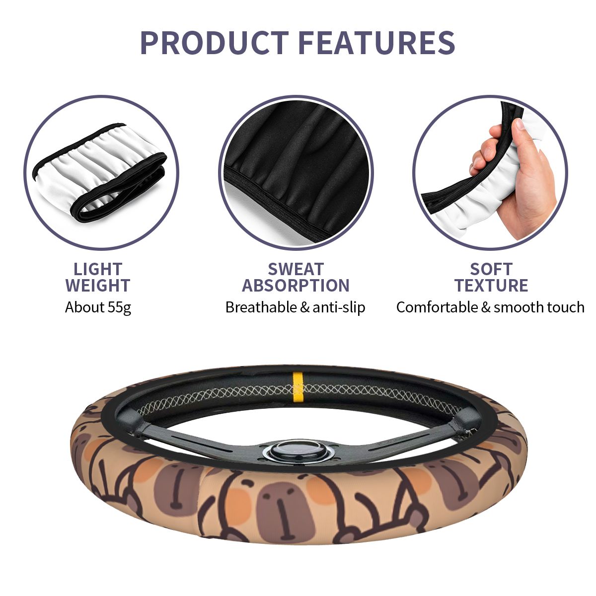 Kawaii Anime Capybara Araba di - Car Steering Wheel Cover Anti Slip Breathable incelemesi ve fiyatı